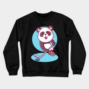 Cute Kawaii Panda Playing Ice Hockey Crewneck Sweatshirt